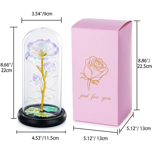 Skönheten och odjuret Rose i glaskupol LED-ljus Kristallrosa blommor Present till födelsedag Jubileum Alla hjärtans dag Bröllop Flickvän Hustru Kvinnor