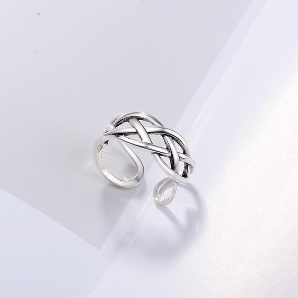 925 Sterling Silver Justerbar Ring Kärleksknut Flätad Vintage Antika Ringar Öppet Band för Kvinnor Flickor Män