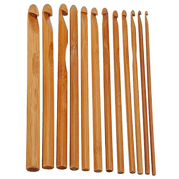 12 st bambu virknålar med trähandtag 3mm-10mm stickningsnål garn handarbete