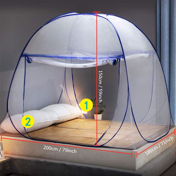 Pop-up myggnetting for dobbeltseng, dobbel dørglidelås, bærbar