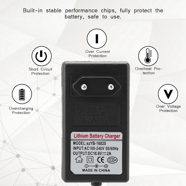 AC100-240V DC 16.8V 2A Ersättningsströmadapter Litiumjonbatteriladdare Säker laddning EU 0.1