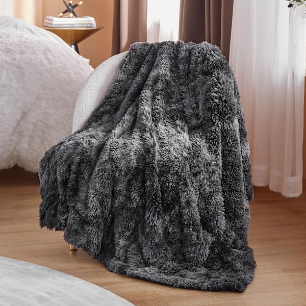 Myk og lodden fuskepelsteppe i grått - Koselig, fluffy plysj Sherpa fleece-teppe Loddent, loddent teppe for sofa seng sofa 50x60 tommer 640 GSM