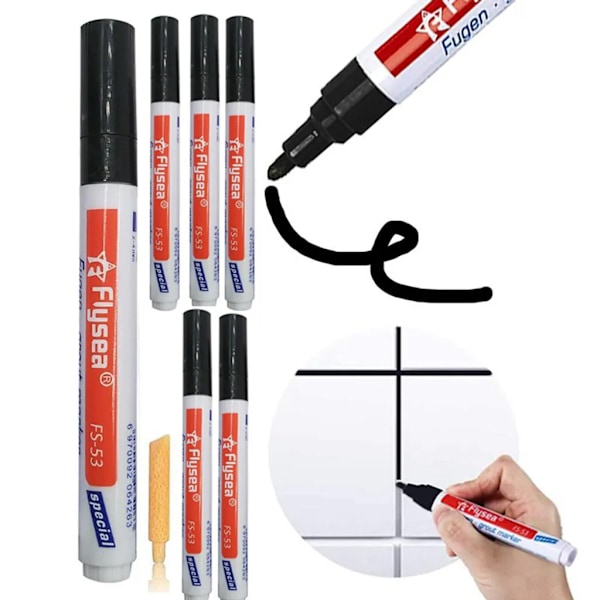 6-pack fogpenna fog kakel penna fogmarkör med fogreparation för kakel vägg golv svart fogmarkör
