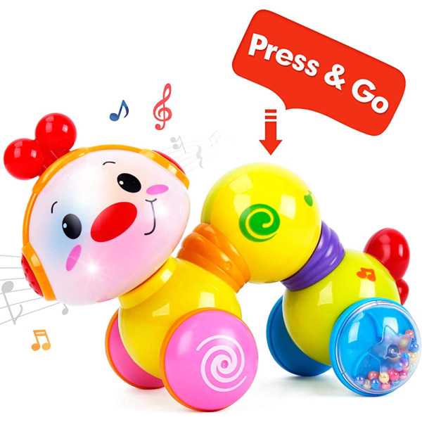 Baby Toys Musical Press and Go Inchworm Toy med Light up Fa