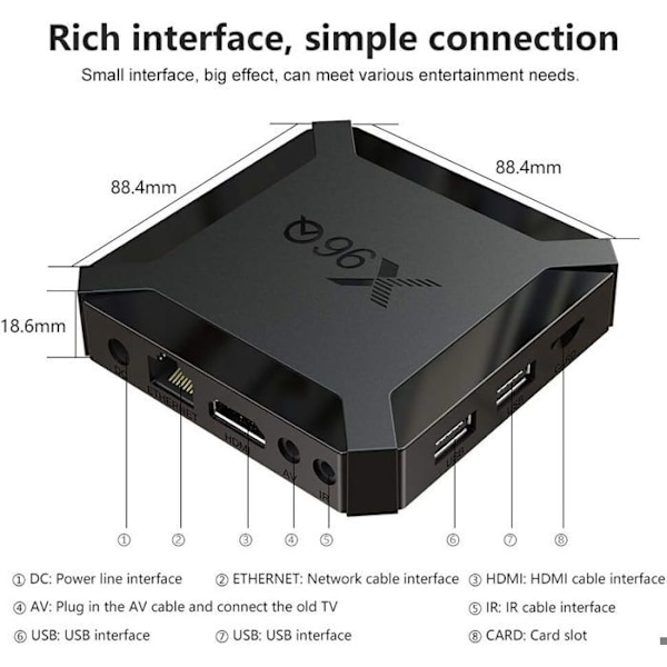 Android 10.0 IPTV-boks 2 GB RAM 16 GB ROM Mini Smart TV-boks, 4K HD/3D/Quad Core H313 64 Bits/2.4 GHz WiFi/LAN10/100M-spiller