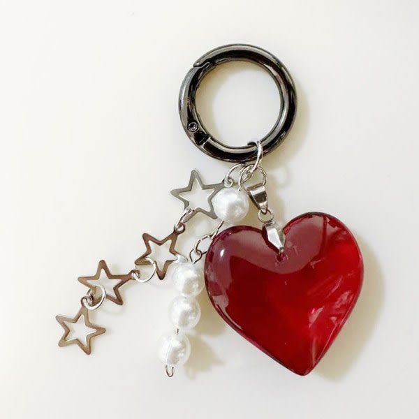 Vintage elegant rött hjärta nyckelring Star Pearl Tofs nyckelring Ba