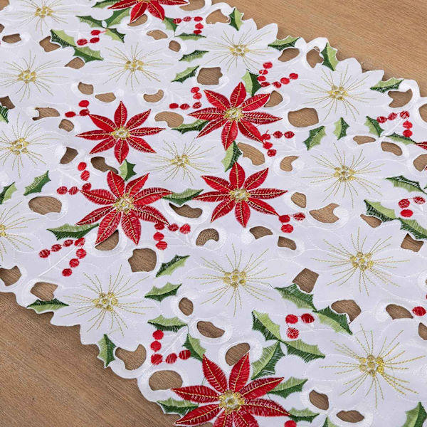 Julblommig bordslöpare, broderad bordslöpare för juldekorationer