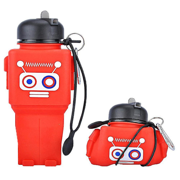 Robotin muotoinen silikoninen vesikuppi, kannettava, helppo puhdistaa, myrkytön silikonipullo Red