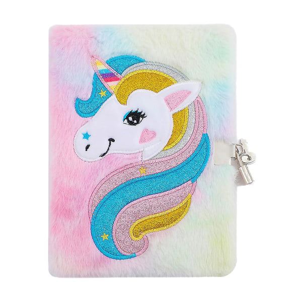 Jentebarn Unicorn Hemmelig Dagbok med Lås og Nøkkel Fuzzy Plush Journal Notebook Julegave