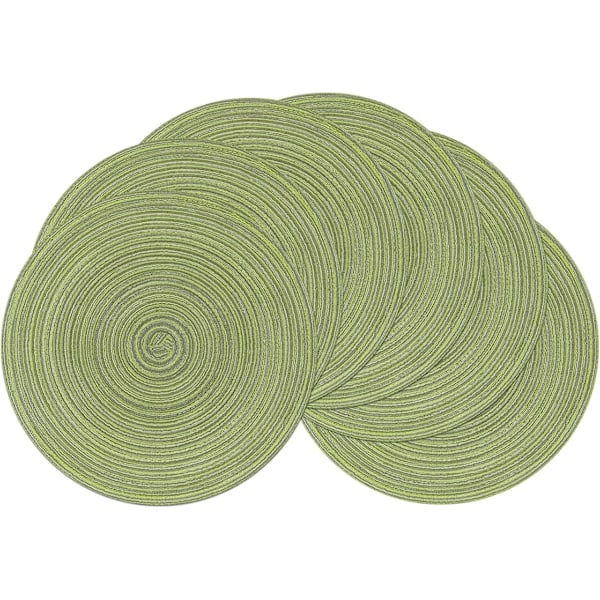 Set med 6, Grön 38x38cm, Gröna Runda Glasunderlägg Bomull Flätade Glasunderlägg Tvättbara Julunderlägg Värmebeständiga Underlägg, för Bröllopsfest H