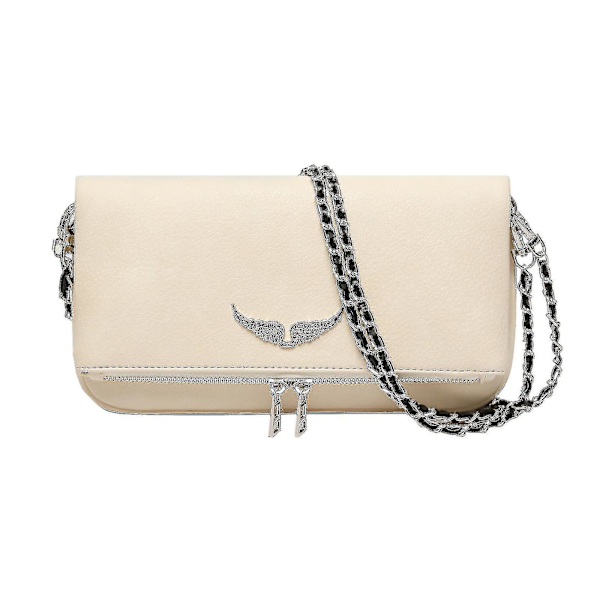 Zadigvoltaire Damväska Læder Messenger Bag Dame Axelväska Med Strass Lynlås White