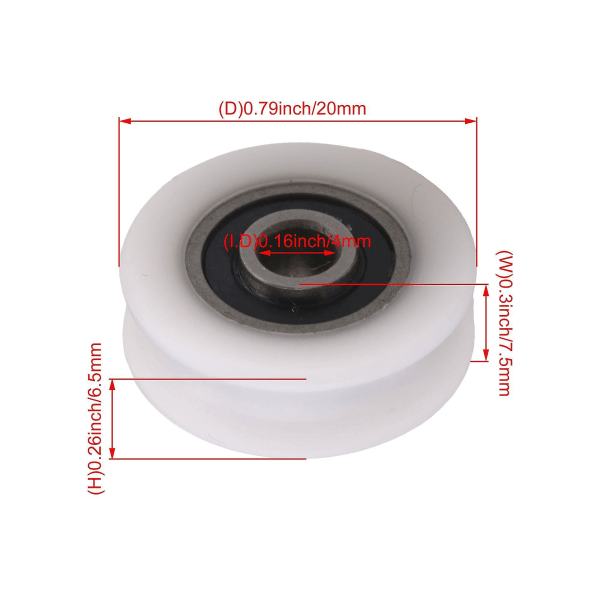 4st Vita Innerdiameter 4mm U-spår Nylon Hjul För Skjutdörr
