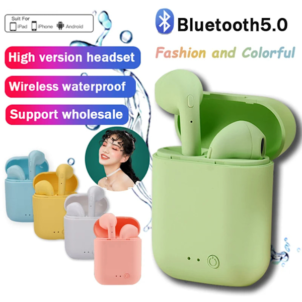 Original TWS I12 Macaron Trådlösa Bluetooth-hörlurar Matt Sport Binaural Öronproppar Trådlösa Hörlurar Bluetooth-hörlurar Black
