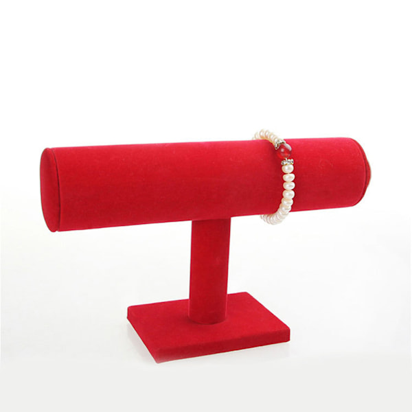 Armbånds- og klokkeholder, fløyelsarmbåndsdisplaystativ, T-formet displayholder for smykker armbånd klokkevisning Big red velvet fabric