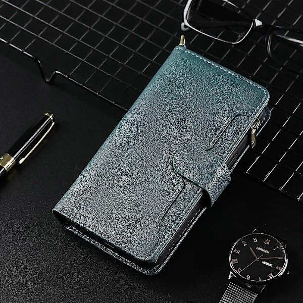 Etui til Motorola Edge 20 Fusion Beskyttelse Glidelås Magnetisk Lommebok Kortholder PU Lær Flip Etui Grønn{GKS} Green A
