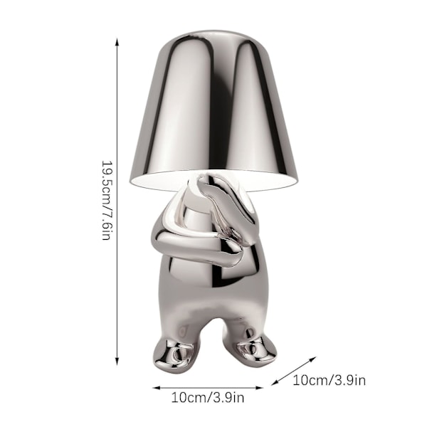 Liten Gyllen Mann LED Bordlampe Berøringskontroll Dimbar Lampe Bar Nattelys Silver