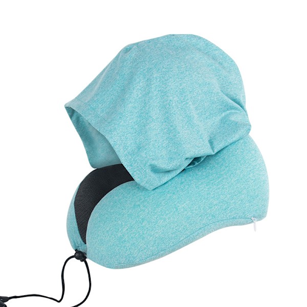 Nakkepute med memory foam, reisepute med hette for voksne, reisepute for fly og tog Blue