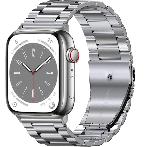 Metalliranska Apple Watch Ultra/2 49 mm, 9, 8, 7 45 mm, 41 mm: Korkealaatuinen ranneke iWatch 6, 5, 4, 3 SE 44 mm, 42 mm, 40 mm Silver