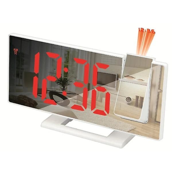 LED Digital Väggklocka Projektionsklocka Projektor Takklocka med Tid Temperaturvisning Bakgrundsbelysning Snooze-klocka för Hemmet White red