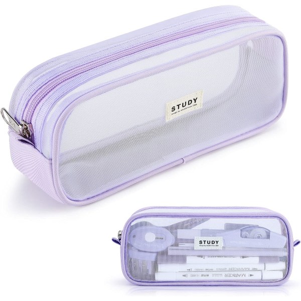 Genomskinlig case Stor pennväska Brevpåse Kosmetisk sminkväska för Student School College Office Purple