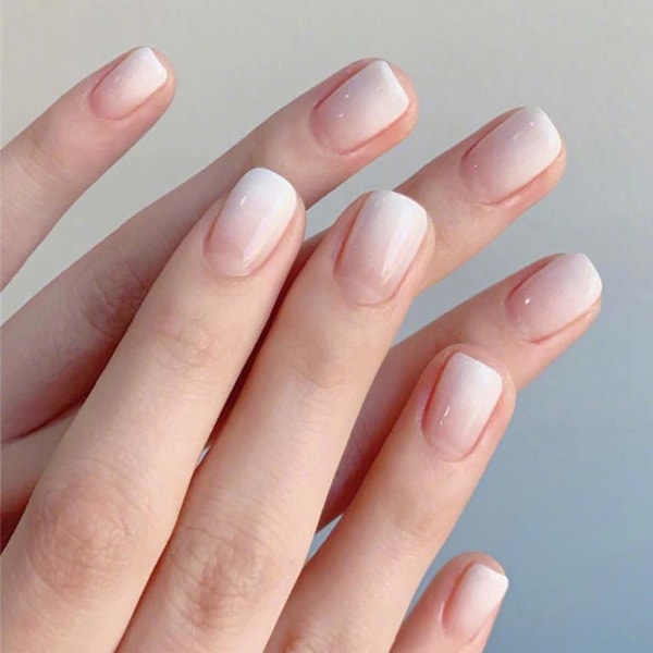 Falska naglar Kista Falska naglar Falska naglar Gradient Färg Akryl Stick on Nails 24 st för kvinnor och flickor (vit kort)