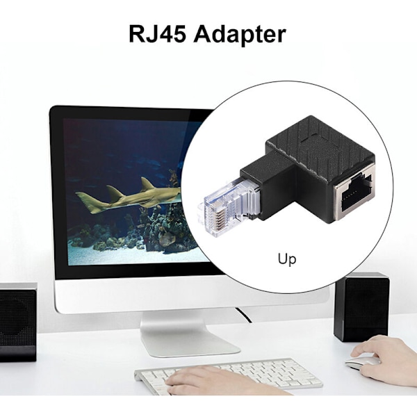 stk 90 graders Ethernet-adapter, høyre + venstre vinkel, RJ45-plugg til kontakt, adapter, skjermet, nettverkstilkobling, kompatibel med Cat5 Cat6