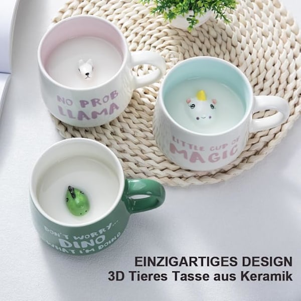 3D Dinosaur Kops til Kvinder med Ske og Kopbørste 350 ml Sjov til Veninder og Koner Fødselsdagsgave (Hvid) Dinosaurier Tasse