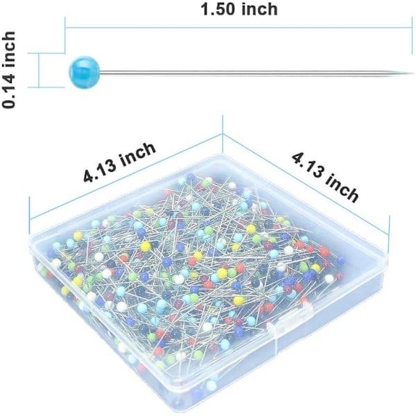 500 stk. synåler for stoff, rette nåler med fargede glasskulehoder 3,8 cm lange, quiltenåler for søm