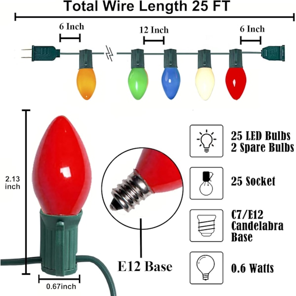 Pallerina C7 LED Julelys 7,6 m Flerfarvet Julelyskæde Ceramic Multicolor