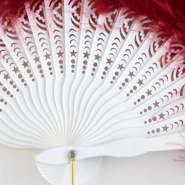 Fjer Vifte, Vintage Folde Vifte Flapper Håndvifte - Red
