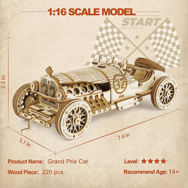 3D-träpussel för vuxna Mekaniska modeller Kit att bygga (Grand Prix-bil)