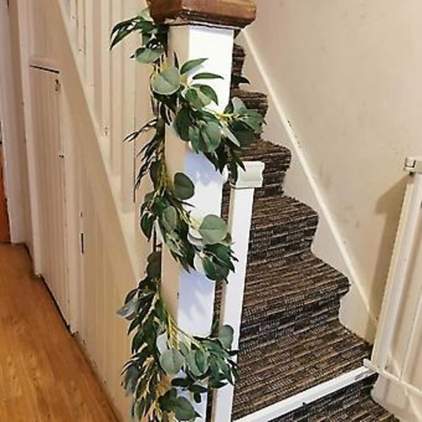 2m Kunstig Sølv Dollar Eucalyptus og Willow Blad Ranker, Hengende Løv Garland for Hage