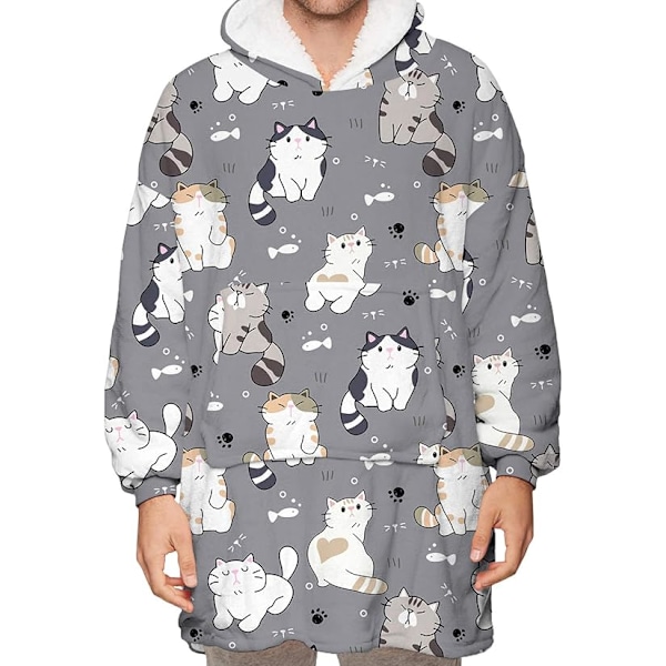 Kæmpe Hættetrøje Tæppe Fluffy Fleece Tæppe Hættetrøje til Kvinder Mænd Børn Bærbart Hættetæppe med Stor Lomme (1 stk) old man