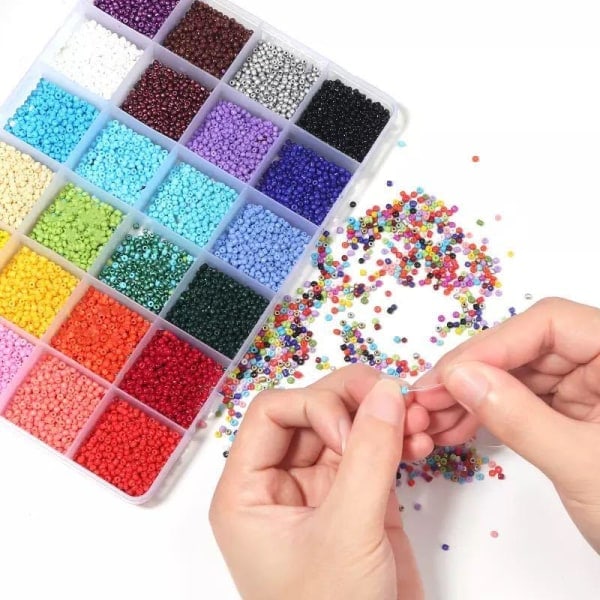 DIY - Perleæske - Seed beads - 4mm - 4800st - Smykkefremstilling flerfarvet