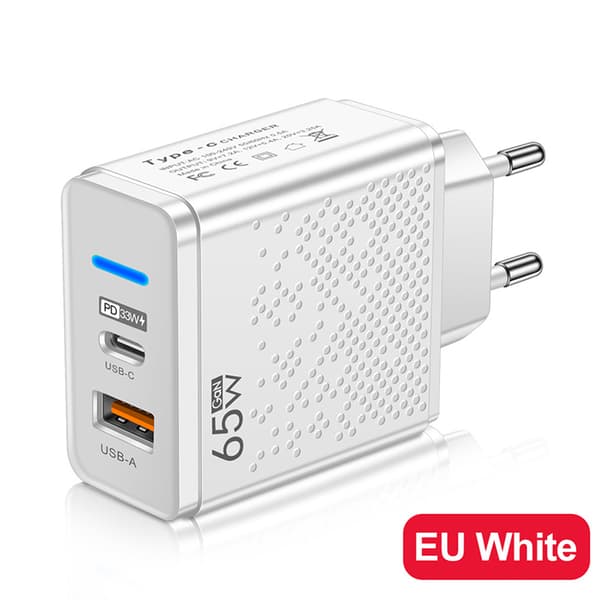 Hurtigoplader 65W USB C Oplader Til iPhone 12 USB White