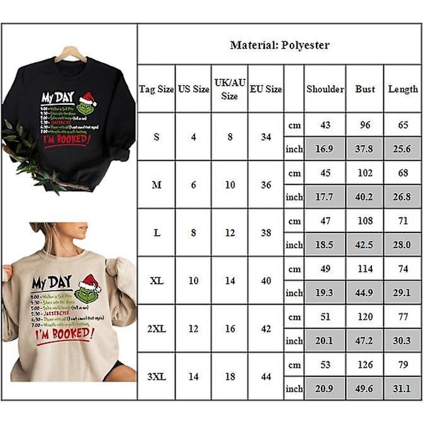 Juletrøye for kvinner med rund hals, trykt Grinch-trøye, langarmet grønn monstergenser, topp, khaki Khaki L