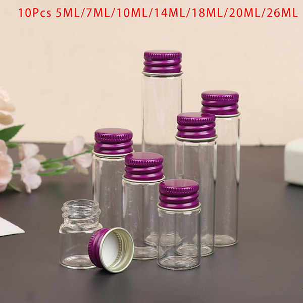 10 st 5/7/10/14/18/20/26ML Små Glasburkar med Aluminium 22*80mm,20ML