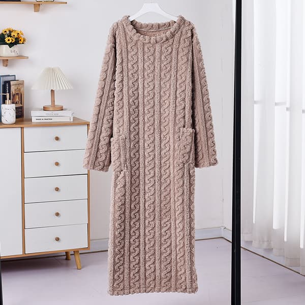 Dam pyjamas vinter ull nattlinne lång, varma pyjamas, plysch hemkläder vardagskläder coffee
