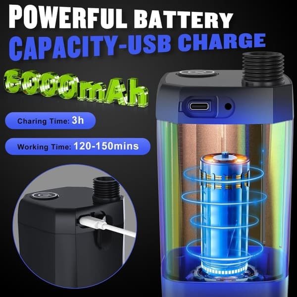 Bærbar campingbruser - Spopal 6000mAh genopladelig med LED-display, 4 spraytilstande, IPX7 vandtæt sort Black S1