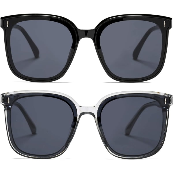 Trendiga överdimensionerade solglasögon för kvinnor män, vintage fyrkantiga solglasögon med UV400-skydd platt lins