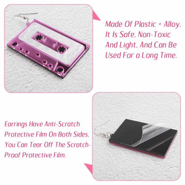 3 par retro kassettörhängen, punkbandsörhängen, kassettörhängen för kvinnor, tjejer, mixtape, 80-talsbronsörhängen för 80-talets temafest