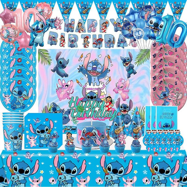 Stitch Födelsedagsfest Dekoration Lilo And Stitch-tema set Kopp tallrik Vinkelballongtillbehör för barn Pojke Flickor 10pcs cups 12inch
