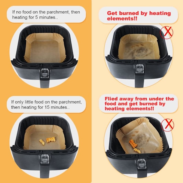 BYKITCHEN Air Fryer -paperi, 50 kpl neliön muotoisia kertakäyttöisiä vuokia, rasvankestävä air fryereille, yhteensopiva COSORI, Ninja, Tower Cosorin kanssa