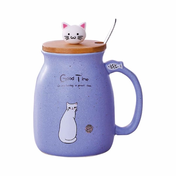 HHL kattmugg Söt keramisk kaffekopp med härligt Kitty lock Rostfri sked, Nyhet Morgonkopp Te Mjölk Julmugg Present 380ML (Rosa)