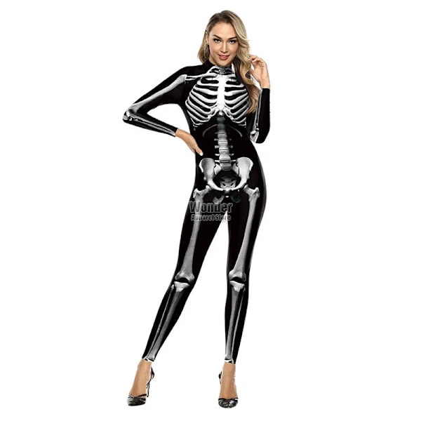 Kvinna Man Människokropp Skalle Skelett 3D-Tryckt Jumpsuit Vuxen Halloween Cosplay Kostymer Fest Rollspel Klä Upp Outfit B142-155 B142-155 M