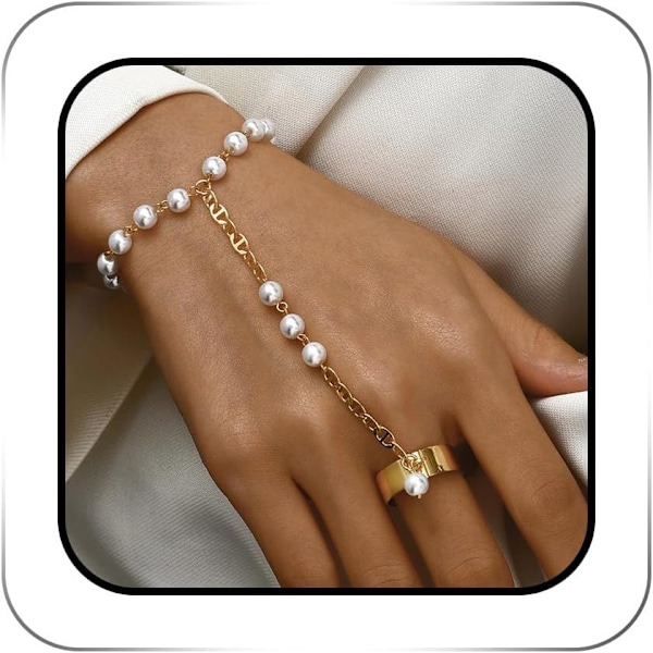 Ring Armbånd Håndkæde Perle Fingerring Armbånd Guld Slave Håndsele Armbånd Mode Smykketilbehør til Kvinder