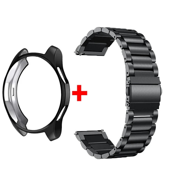 Band+ Etui for Samsung Galaxy Watch 6 5 4 44mm 40mm Classic 46mm 42mm Stålreim Galaxy Watch 3 5 Pro 41 45mm Rem black black