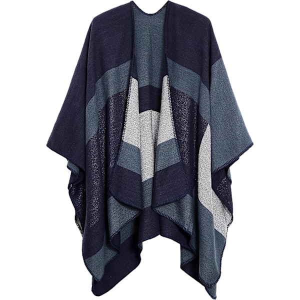 Farveblok Dam Sjal Wrap Snygg Åben Front Poncho Kappe