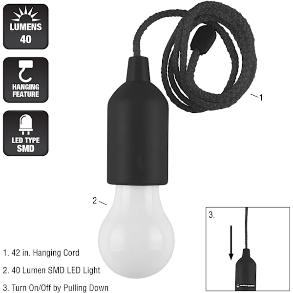 Zipper Light - Portabel LED Hänglampa för Utomhus-/Inomhusbelysning för Camping, Garage, Uteplats och Tältbelysning (Svart) - 75-WL2030