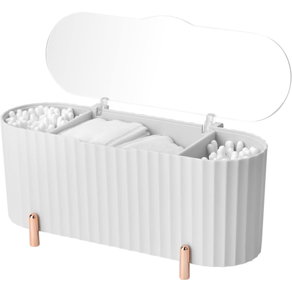 Sminkearrangør Oppbevaringsbeholder Holder Arrangør Sminkeoppbevaring Organizer for bomullspads Bomullspinner white